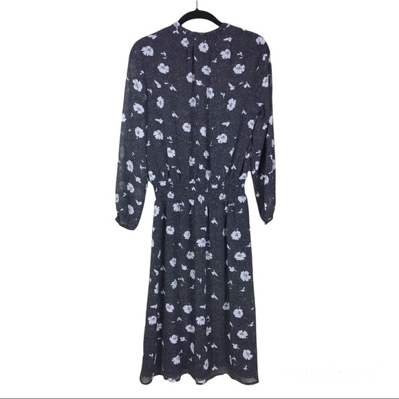 J. Crew Factory Black Floral Printed Tie-Neck Long Sleeve Dress 
Size XS - Picture 4 of 10